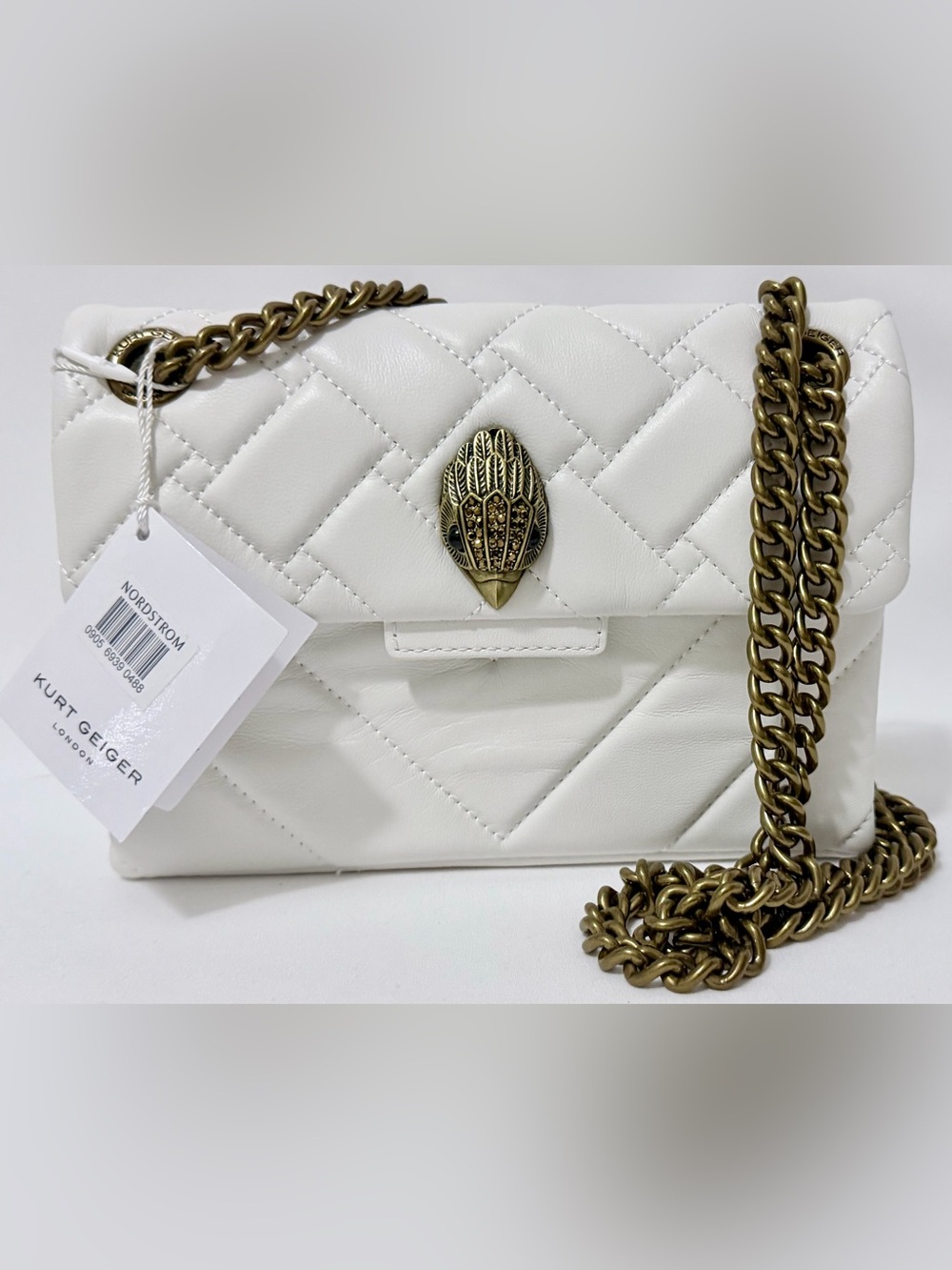 Kurt Geiger London Mini Kensington White Leather Crystal Eagle Bag NWT w Dustbag